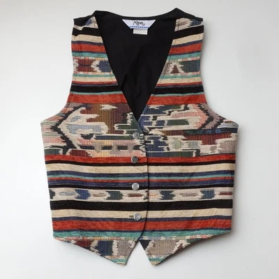 Chaleco tapiz vintage Roper botón pequeño vaquera occidental rodeo suroeste Foto 1 de 4