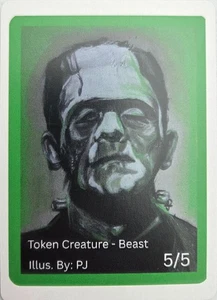 5/5 Green Beast Token Custom Hand Drawn Art Playing Card - NEW - Frankenstein - Bild 1 von 2