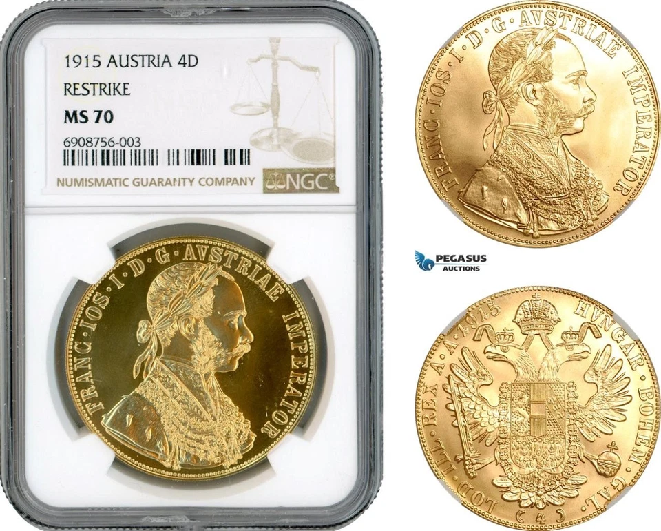 AK871, Austria, Franz Joseph, Restrike 4 Ducats 1915, Gold, NGC MS70, Top Pop! - Image 1 of 1