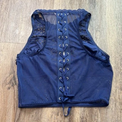 Victoria's Secret Navy Blue Lace Corset Back Bustier Top EUC Sz. S /P Sexy - Image 1 of 4