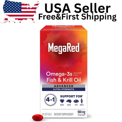 MegaRed Advanced 4 en 1 Omega-3 Aceite de Pescado y Krill 900 mg Corazón Cerebro Articulación 60 So Foto 1 de 4
