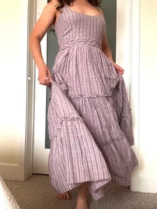 Cinq a Sept Midi Dress Size 4/6 Purple Plaid Pockets Prairie Farm Bohemian - Picture 1 of 5