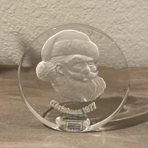 Vintage Schmid Italien Kristall Briefbeschwerer - geätzt 1977 Weihnachten Weihnachtsmann EUC - Bild 1 von 7