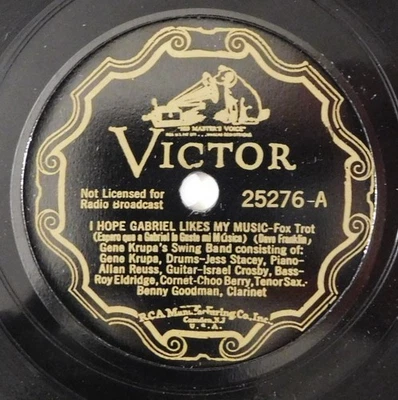 GENE KRUPA I Hope Gabriel Likes My Music VICTOR 78 RPM 25276 E benny goodman Foto 1 de 4
