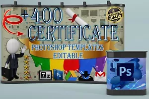 400 CERTIFICATE DESIGNS PHOTOSHOP TEMPLATES FILES EDITABLE, PSD EXTENSION - Picture 1 of 7