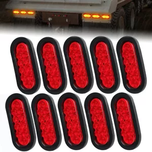 2-10 luces rojas ovaladas de remolque de 6" 10 LED parada giro cola camión ojal sellado enchufe - Imagen 1 de 14