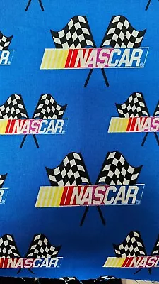 1 Yrd. NASCAR Fabric, Camelot 100% Cotton Racing Sport, Blue Background - Image 1 of 4