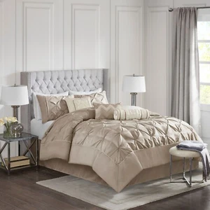 Madison Park 7pcs Bed In A Bag Comforter Set Tufted Pleated Faux Silk Bedding - Picture 1 of 103