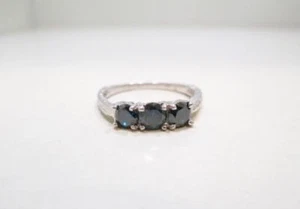 3.0 GRAM 14 KT WHITE GOLD 0.65 CTW 3 STONE BLUE DIAMOND RING SIZE 8.5 - Picture 1 of 7