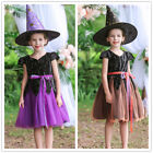 Girls Witch Costume Halloween Party Fancy Dress Tulle Tutu Dress Pointed Hat Set