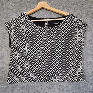 Revival Top Womens Size 10 Black White Short Sleeve Crop Floral Print Ladies - Picture 1 of 9