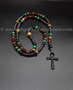 Der bunte Ankh 5 Jahrzehnte katholischer Rosenkranz, Rosenkranz Halskette, Ankh Kreuz - Bild 1 von 6