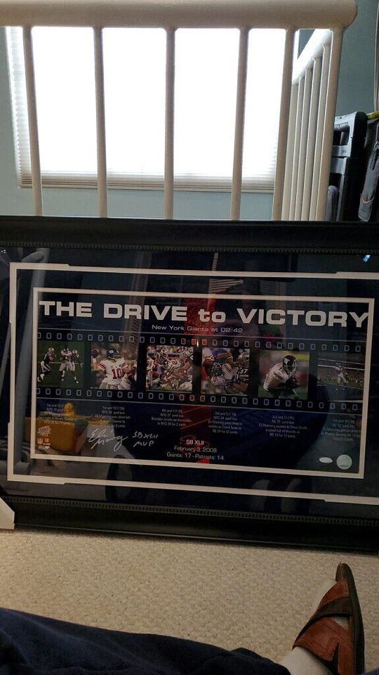 Eli Manning Sign Giants "The Drive to Victory" Filmstrip Collage 12x23 STEINER - Image 1 of 4