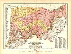 Antique Ohio Indiana Groundwater  Map – 1897 USGS Drift & Wells Lithograph - Picture 1 of 1
