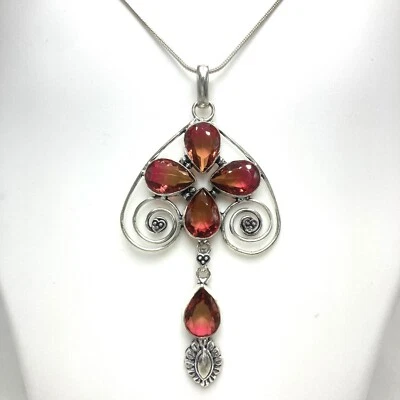 Collar Colgante Cuarzo Turmalina Bio De Colección Plata de Ley 925 3.5" CADENA GRATIS Foto 1 de 4