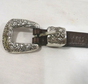 Cintura marrone italiana sella pelle ornata argento concho western 9897 taglia M - Foto 1 di 6