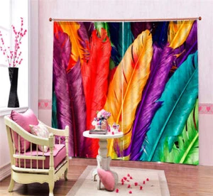 Colorful Feather 3D Blockout Photo Curtain Print Curtains Fabric Kids Windows - Bild 1 von 8