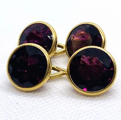 TIFFANY & Co 18K 750 Yellow Gold & Garnet Men’s Cufflinks - Image 1 of 4