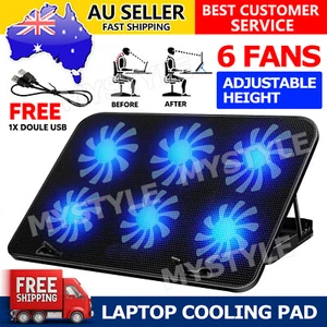 A9 Laptop Cooler Cooling Pad 6 Powerful Fan Table Stand for 12"-17" Laptop LED - Picture 1 of 11