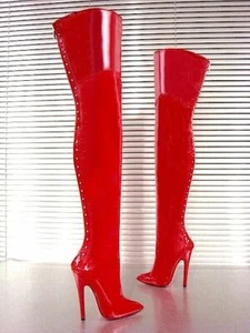 MORI EXTREME HEELS OVERKNEE BOOTS STIEFEL STIVALE BOTAS LEATHER RED ROSSO 37-45 - Imagen 1 de 8