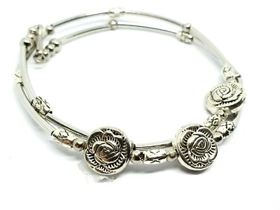 Rose Blume Armband Drei Rosen Memory Kette Boho Schmuck Silber Plt Mode - Bild 1 von 4