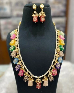 SCHÖNE HANDGEFERTIGTE modische weiße & Stein Perlen HALSKETTE OHRRING SET SCHMUCK - Bild 1 von 1