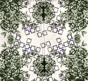 Serviettes en papier fleurs&carrés désign vert. Paper napkins flowers&squares - Imagen 1 de 1