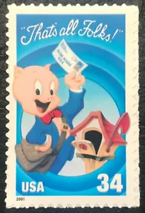 2001 - Scott# 3534a - 34¢ - THAT'S ALL FOLKS - PORKY PIG - Booklet Single - MNH - Picture 1 of 1