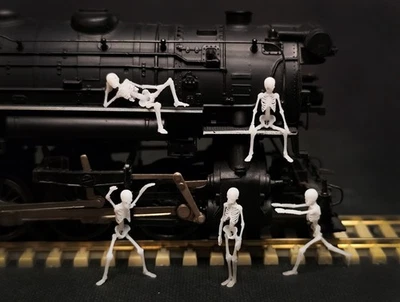 5pc Skeletons HO Scale 1:87 3D Print 5 poses Halloween Railroad scenery figures - Image 1 of 4