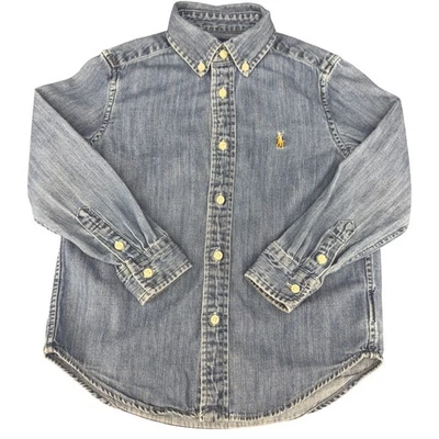 Camisa Ralph Lauren Niños Denim Abotonada Cambray Pony Logo Manga Larga 5 Foto 1 de 4