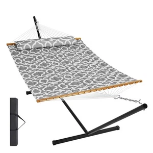 Double Quilted Fabric Hammock Two Person Hammock with Stand 480lb Capacity - Picture 1 of 12