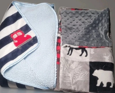 2 mantas de bebé Minky Buffalo a cuadros alce y niño mío a rayas con coche *LEER⤵️* Foto 1 de 4