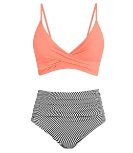 Amy Babe hoch taillierter Bikini Twist Front Push-up Badeanzug Medium 2-teiliges Set - Bild 1 von 4