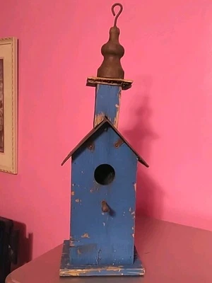 Manguera para pájaros de madera azul techo de hojalata rústico vintage de 19 pulgadas Foto 1 de 4