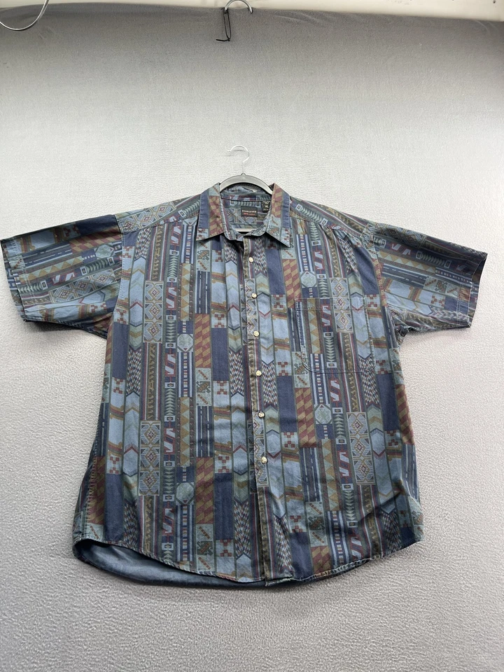 Vintage Structure Shirt Mens XL Multicolor Aztec Geometric Short Sleeve 90s - Image 1 of 4
