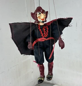 VTG Milos Kasal Devil Krampus Marionette Puppet Handmade 1940s Wood Czech Toy - Picture 1 of 23