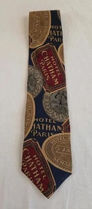 VTG Hunting Horn J Riggins Men's Silk Necktie Travel Luggage Tags Paris Navy Red - Picture 1 of 9