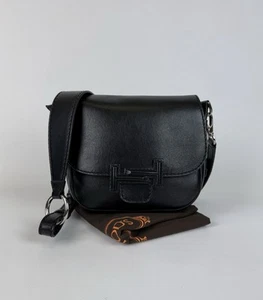 TOD'S Double T Black Leather Saddle Bag Women’s 100% Calfskin Leather Crossbody - Picture 1 of 14