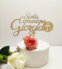 Cake topper Prima Comunione decorazione legno sopratorta personalizzato con nome
