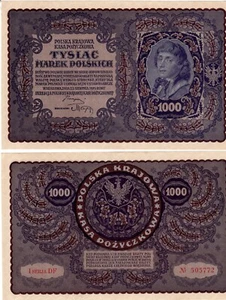 Polonia POLONIA Billete 1000 MARK 1919 P30 1 SERIE DF NUEVO UNC - Picture 1 of 1