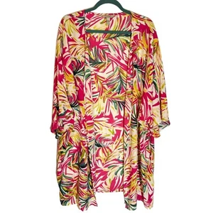 Nine Eight Women's Tropical Print Kimono Cardigan Vibrant Palm Leaves Open Fron - Picture 1 of 11