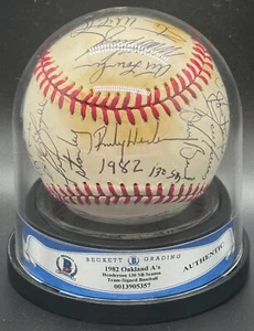 1982 A's "Rickey Henderson 130 SB MLB Record Season" Signed Baseball BAS Beckett - Picture 1 of 20