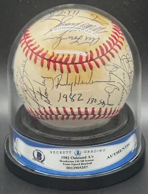 1982 A's "Rickey Henderson 130 SB MLB Record Season" Signed Baseball BAS Beckett - Image 1 of 4
