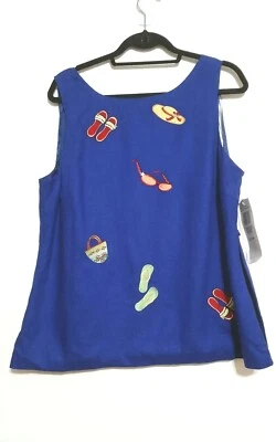 Regata Dressbarn feminina tema praia linho sem mangas 14W, zíper lateral - Imagem 1 de 4