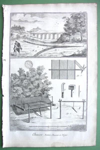BIRD HUNTING Pigeon Cage Partridge Traps Nets - 1763 Print Diderot 10" x 15" - Picture 1 of 1