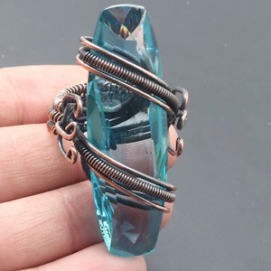 Blue Quartz Gemstone Copper Wire Wrapped Ring US 10 Jewelry A1608 - Picture 1 of 3