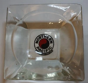 1960er Northern Pacific Yellowstone Park Line Eisenbahn Aschenbecher Glas quadratisch 4"+ - Bild 1 von 5