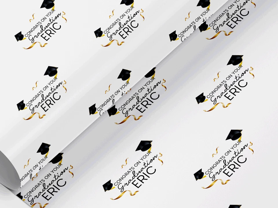 Personalised graduation wrapping paper, gift wrap, any name, any wording - Image 1 of 4
