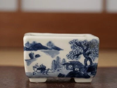 Rare Japanese Bonsai Pot Kyo-ware INO SHUKUHO 2.6"(6.5cm) Sansui Rectangle H357 - Image 1 of 4
