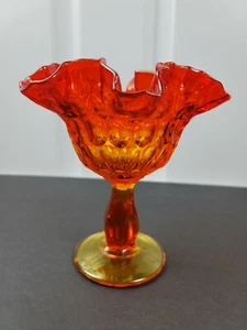 Fenton Colonial Orange/Red Compote Double Ruffle Footed Pedestal Candy Dish -EUC - Picture 1 of 4